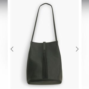 Lucky Brand Black Vegan Leather Tassel Tote Double Handle Bucket Bag